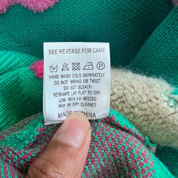 Green Casual Women's Heart Pattern Crew Neck Drop Shoulder Sweater Size M/L - Picture 7 of 7